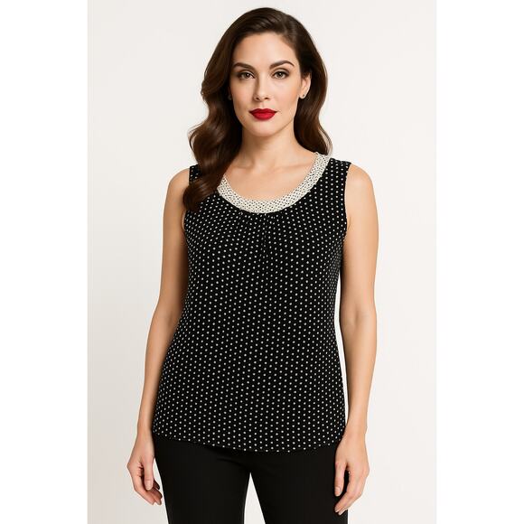 St. John Black Silk Sleeveless Polka Dot Top Blouse Size 6 - Picture 1 of 7